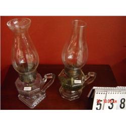 (2) OIL LAMPS (UNMATCHING) WITH PRESSED GLASSED BASES