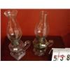 Image 1 : (2) OIL LAMPS (UNMATCHING) WITH PRESSED GLASSED BASES