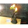 Image 1 : BRONZE STYLE LAMP WITH BOY AND GIRL BASE AND 3 YELLOW TULIP SHADES