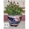 Image 1 : FLOWER ARRANGMENT IN BLUE CERAMIC CONTAINER