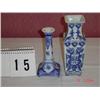 Image 1 : 2 BLUE/WHITE CHINA PIECES - CANDLEHOLDER, VASE