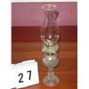 Image 1 : OIL LAMP - 14" TALL, THIN - CLEAR BASE w/ raised and graduated squared pattern, clear chimney