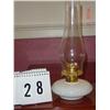 Image 1 : OIL LAMP - 14" TALL, SHORT WHITE GLASS BASE, clear chimney