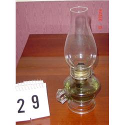 OIL LAMP - 12 1/4" TALL, CLEAR BASE, LOOPED HANDLE, clear chimney