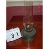 Image 1 : OIL LAMP - 14 1/4" TALL, METAL BASE 5 1/4", clear chimney