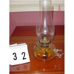 OIL LAMP - 12 3/4" TALL, FLAT, PATTERNED, CLEAR BASE, clear chimney