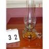 Image 1 : OIL LAMP - 12 3/4" TALL, FLAT, PATTERNED, CLEAR BASE, clear chimney