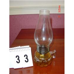 OIL LAMP - 11 1/2" CLEAR BASE, SQUARED HANDLE, clear chimney