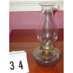 OIL LAMP - 13" TALL FLAT, CLEAR BASE, clear chimney