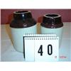 Image 1 : 2 CROCKS - SMALL 7" AND MEDIUM 8" SIZES - WHITE BASE, BROWN TOPS