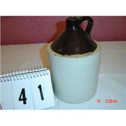 UNMARKED 9" WHITE JUG WITH BROWN TOP