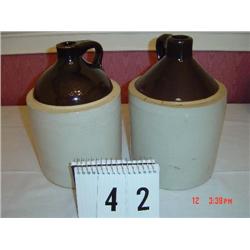 (2) 12" CROCK JUGS - WHITE BASES, BROWN TOPS