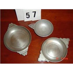 PEWTER PORRINGERS (3) - 4", 5 1/2 ", 6" diameters