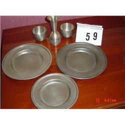 PEWTER PLATES (3), PEWTER VASE, PEWTER CUPS (2)-Selandia, Norway