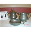 Image 1 : PEWTER SET - CREAMER, SUGAR, NAPPY/PORRINGER