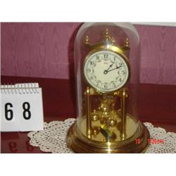 8 DAY BRASS CLOCK (UNDER GLASS)
