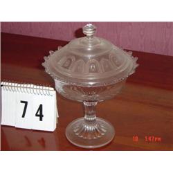 PRESSED GLASS PRESERVE STAND - EMBOSSED AND JAGGED EDGE