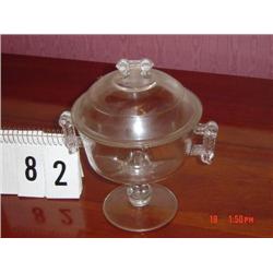 PRESSED GLASS PRESERVE STAND - HANDLES ON SIDES AND ON LID