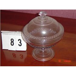 PRESSED GLASS PRESERVE STAND - PATTERNED EDGE AND FLUTED FINIAL