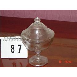 PRESSED GLASS PRESERVE STAND - SMALL, STARBURSTS ON LID
