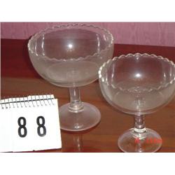 (2) PRESSED GLASS SCALLOPED EDGED PLAIN COMPOTES