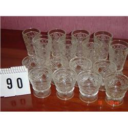 (16) MATCHING GLASSES - (8) TUMBLERS, (8) FOOTED SHERBETS