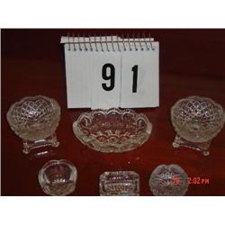 ASSORTED PRESSED GLASS PIECES - SALT CELLARS AND SMALL BOWLS