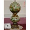 Image 1 : 26" TALL GREEN GONE WITH THE WIND STYLE HAND-PAINTED LAMP AND BRASS BASE & FITTINGS - ELECTRIFIED