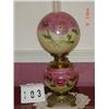 Image 1 : 25" TALL GONE WITH THE WIND STYLE LAMP WITH PINK AND GREEN PAINTED BASE AND GLOBE WITH HAND PAINTED 