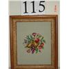 Image 1 : 25" X 21" WOOD FRAMED NEEDLEPOINT (BEIGE BACKGROUND, FRUIT & FLOWERS)