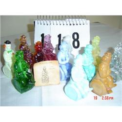 (13) CLOWNS ON BARRELS - ALL DIFFERENT COLORED GLASS - ALL MARKED (M) (1982) NAMED: ZIGGY, QUINN, PO