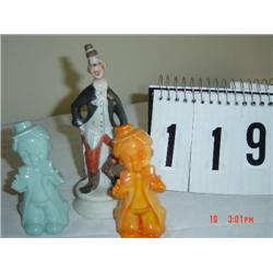 3 VARIOUS CLOWNS - (1) KUMQUAT, (1) MISTY VALE - MARKED (B); PORCELAIN PAINTED CLOWN