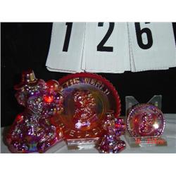 ALL THE WORLD LOVES A CLOWN - DAISY - 4 PIECES - ORANGE CARNIVAL GLASS LOOK - (M) (81)