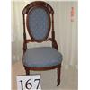 Image 1 : WALNUT GOTHIC SLIPPER CHAIR W/ CARVING AND BLUE VELVET UPHOLSTERY