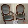 Image 1 : VICTORIAN WALNUT GENTLEMAN'S CHAIR W/ TUFTED BACK & BLUE VELVET SEAT, PADDED ARMS, ROSE CARVINGS AND