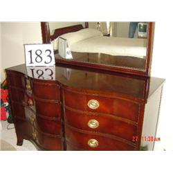 DREXEL FEDERAL SERPENTINE DOUBLE DRESSER (54 1/2" X 34 1/2" X 19") WITH BEAD TRIM MIRROR (44 1/2" X 