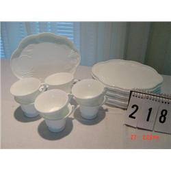 8 MILK GLASS PUNCH PLATES WITH MATCHING CUPS