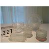 Image 1 : CLEAR PRESSED ASSORTED GLASS PIECES - COVERED BUTTER, 2 HANDLED COMPOTE, LATTICED BOWL, 3 BERRY BOWL