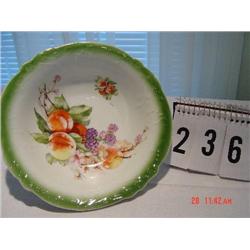 BAVARIAN SERVING BOWL WITH GREEN EDGE ON WHITE - PEACHES, BLACKBERRIES