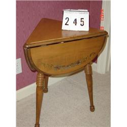 TRIANGULAR DROP LEAF WOODEN TABLE WITH JAPAN FLORAL DECOR - 19" X 22 1/2"