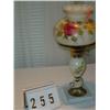 Image 1 : CHINA LAMP WITH PINK AND YELLOW ROSES ON BASE AND GLASS FLUTED SHADE ON SQUARE MARBLE BASE