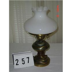 BRUSHED BRONZE METAL LAMP WITH WHITE FLUTED GLOBE