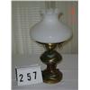 Image 1 : BRUSHED BRONZE METAL LAMP WITH WHITE FLUTED GLOBE