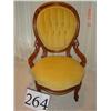 Image 1 : VICTORIAN LADIES CHERRY CHAIR - MUSTARD COLORED UPHOLSTSERED TUFTED BACK AND UPHOLSTERED SEAT