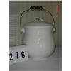 Image 1 : PORCELAIN CHAMBER POT - REPAIR TO LID TOP - HAS BLACK PAINTED WOOD HANDLE