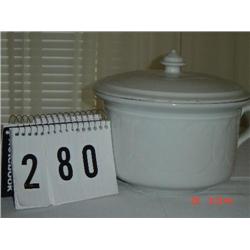 SEMI GRANITE CHAMBER POT - FINIAL LID, HANDLE ON SIDE