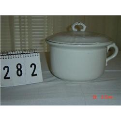 UNMARKED CHAMBER POT - LID AND SIDE HANDLE - SOME CHIPS TO LID