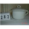 Image 1 : UNMARKED CHAMBER POT - LID AND SIDE HANDLE - SOME CHIPS TO LID