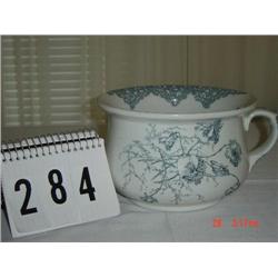 SEMI PORCELAIN CARLTON (ENGLAND) CHAMBER POT WITH GRAY LEAF DECAL AND SIDE HANDLE (NO LID)