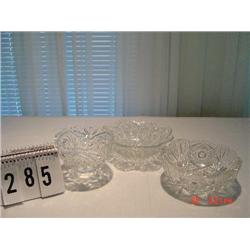 (3) ASSORTED GLASS PIECES - 1 FOOTED LEADED DISH, 1 LEADED BOWL, 1 PRESSED SCALLOPED BOWL